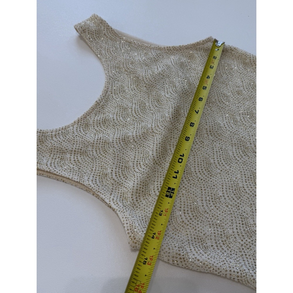 Vtg Y2K City Triangles Dress Sz M Cream Gold Metallic Sparkle Maxi Gown - Picture 8 of 10